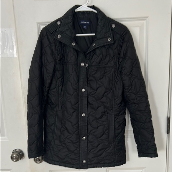 Lands' End Black Quilted Jacket Size Smalll 6-8 snap button down pockets - Picture 1 of 7